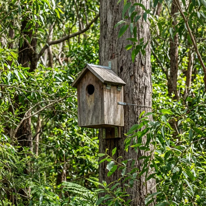 Animal nesting box installed as a humane alternative to a Quandong roof cavity