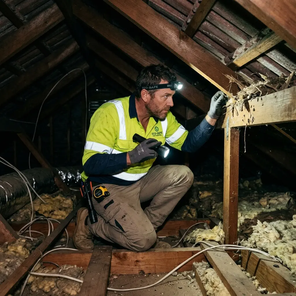 Technician locating dead rodents inside a Quandong wall cavity with detection equipment