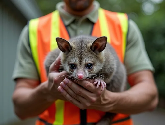 Animal handler safely recovering a deceased possum in Quandong